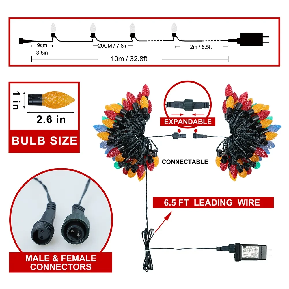 33 Foot LED C-9 Multifunction Light Set - Multicolor