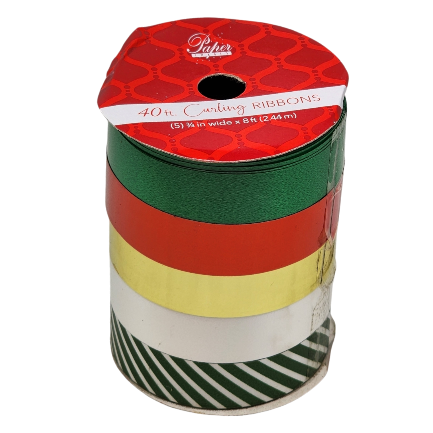 3/4 Inch Curling Ribbon - 5 Colors - 8 Feet Each - Green/Red/Gold/White/Green Stripe