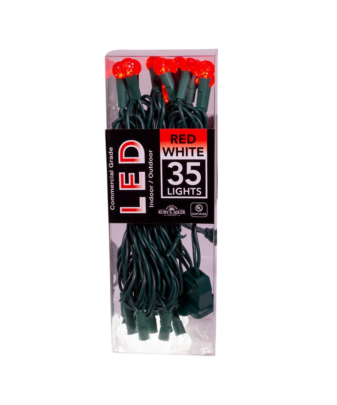 35-Light Red and White G12 Frosted Green Wire LED Light Set