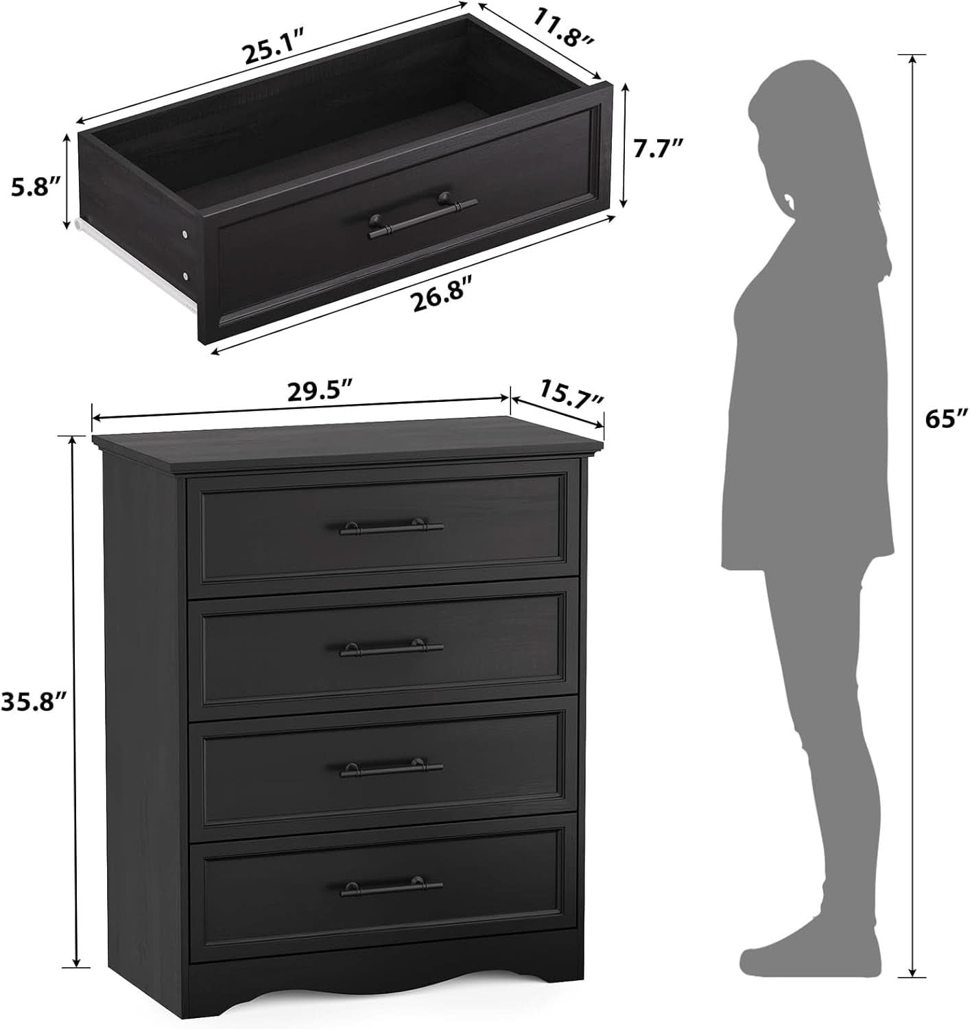 36 Inch Dresser With USB Charging Station Modern Farmhouse