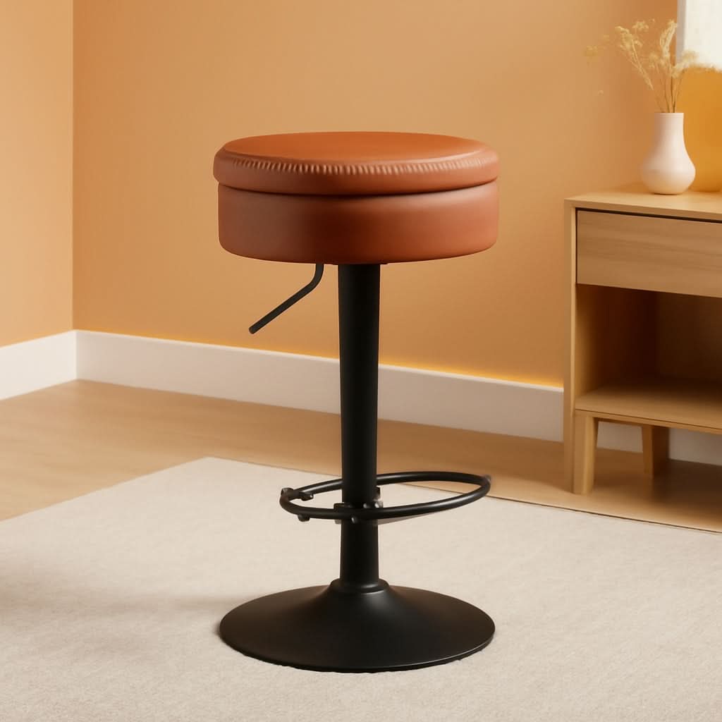 360 Degree Swivel Bar Stool With Storage Caramel Brown