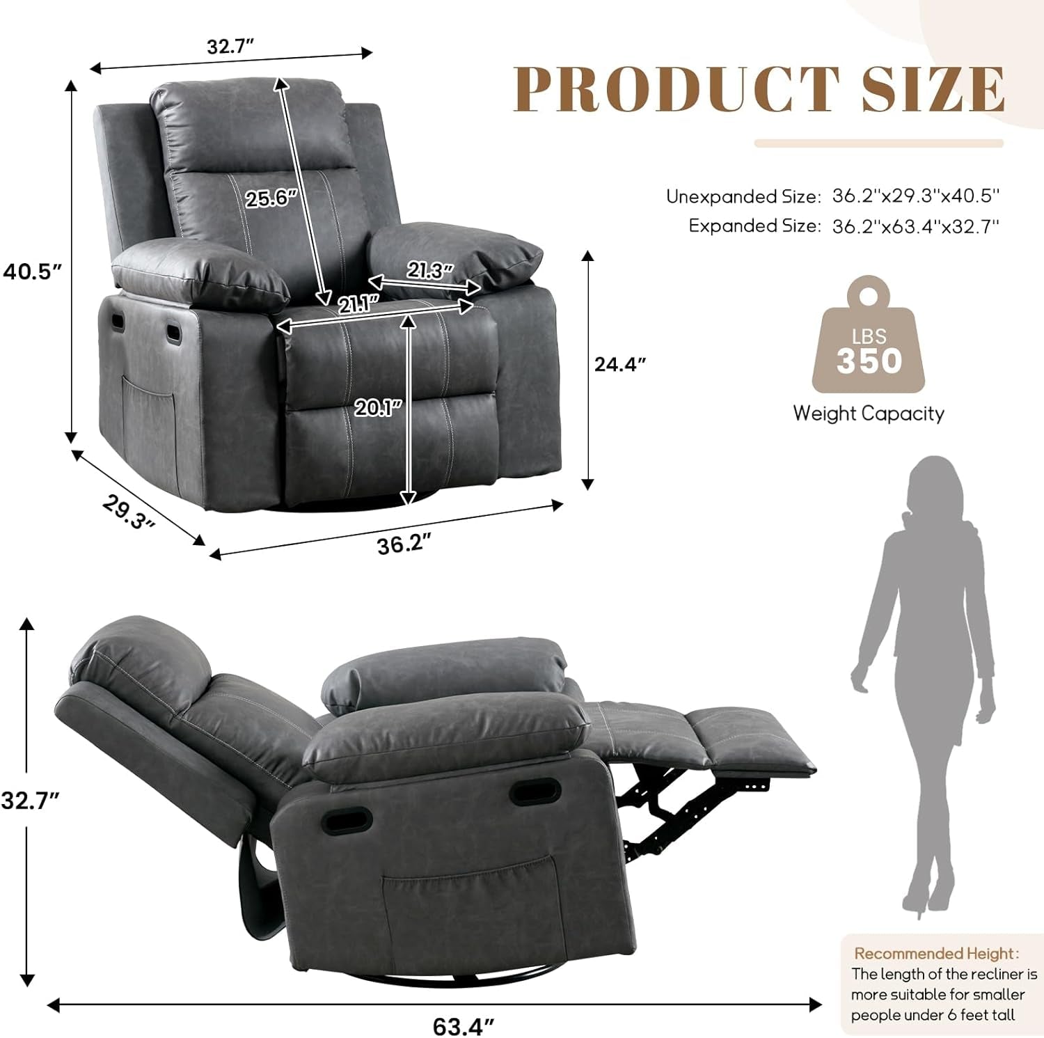 360 Degree Swivel Recliner Chair With Massage And Heat Grey
