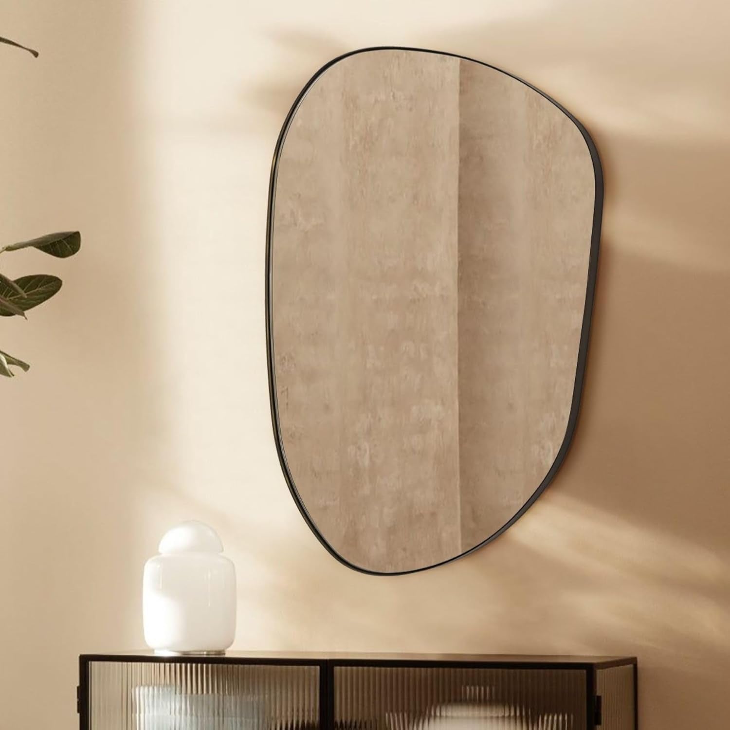 36x26 Matte Black Irregular Mirror With Asymmetrical Frame