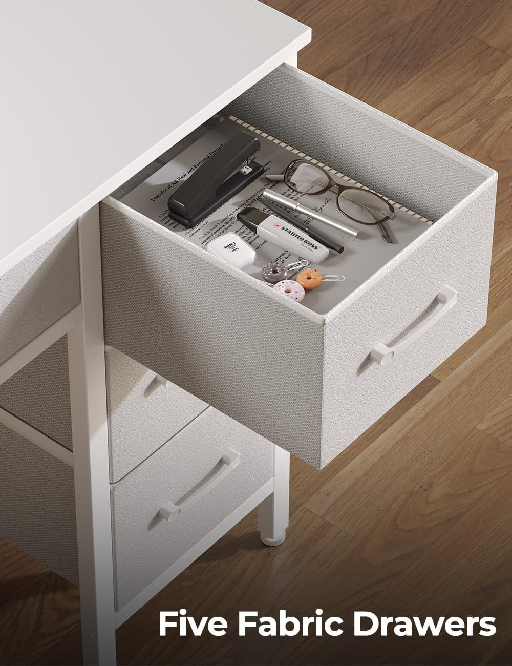 39 Inch Computer Desk Power Outlets LED Light White