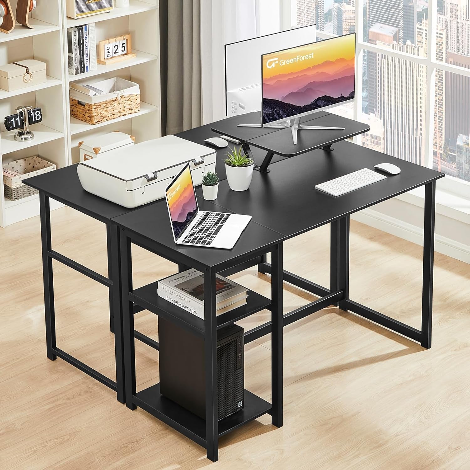 39 Inch Computer Desk With Monitor Stand And Adjustable Shelves Black