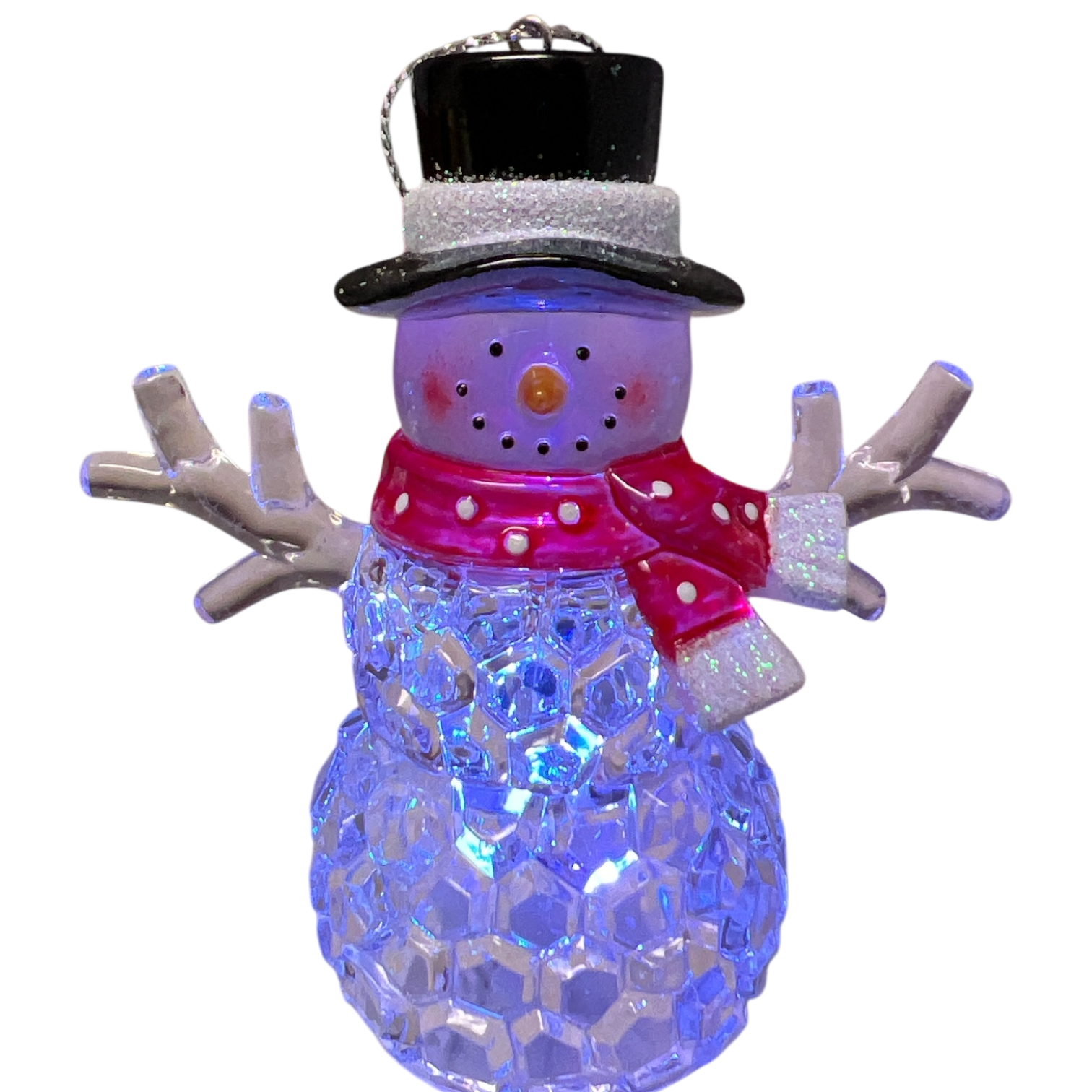 3.75"LED Snowman With Black Hat Ornament