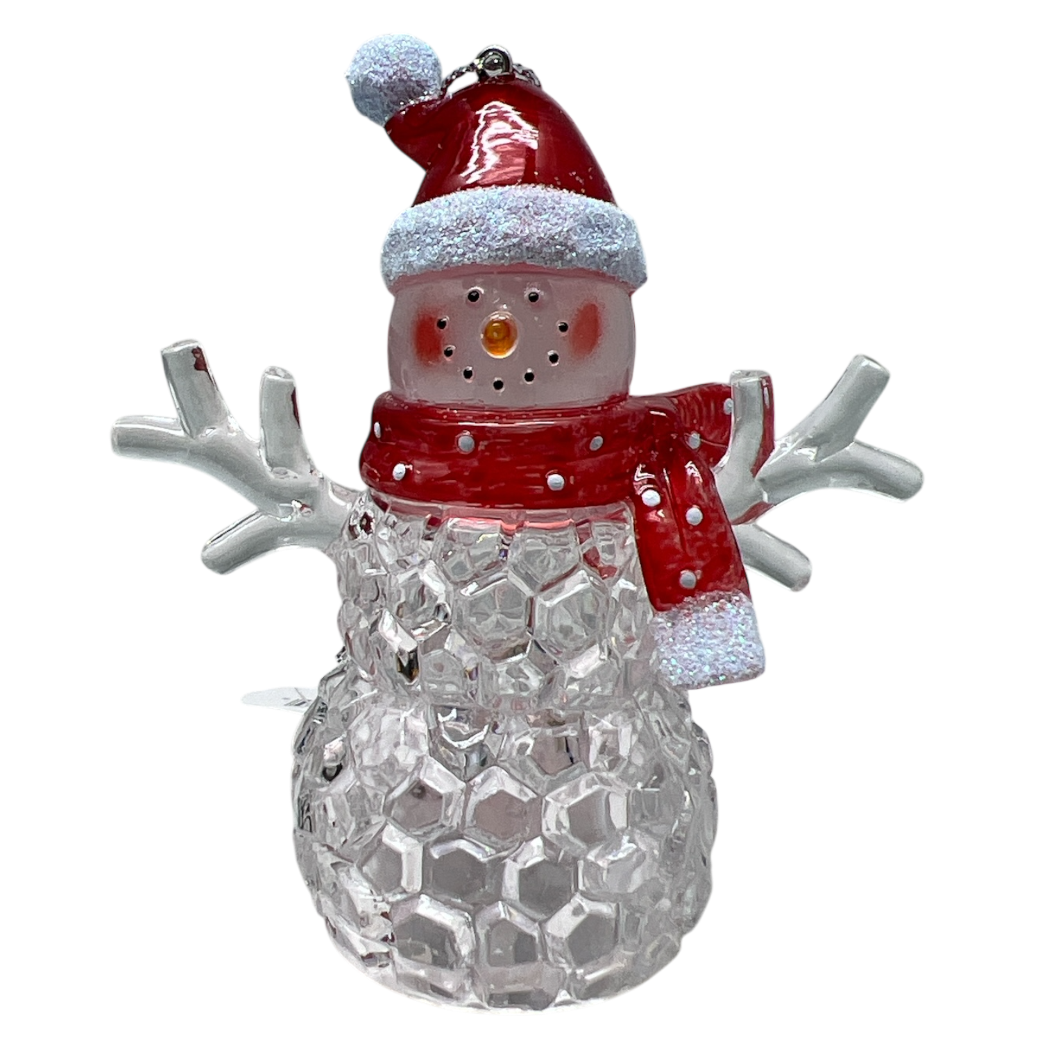 3.75"LED Snowman With Red Hat Ornament