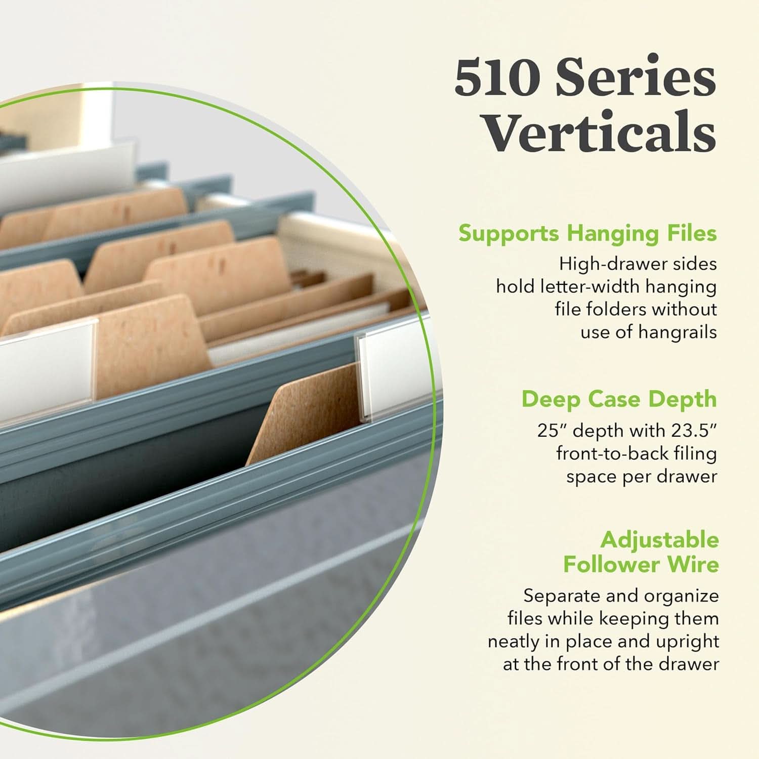 4-Drawer Vertical Locking Metal File Cabinet 25 Deep Putty