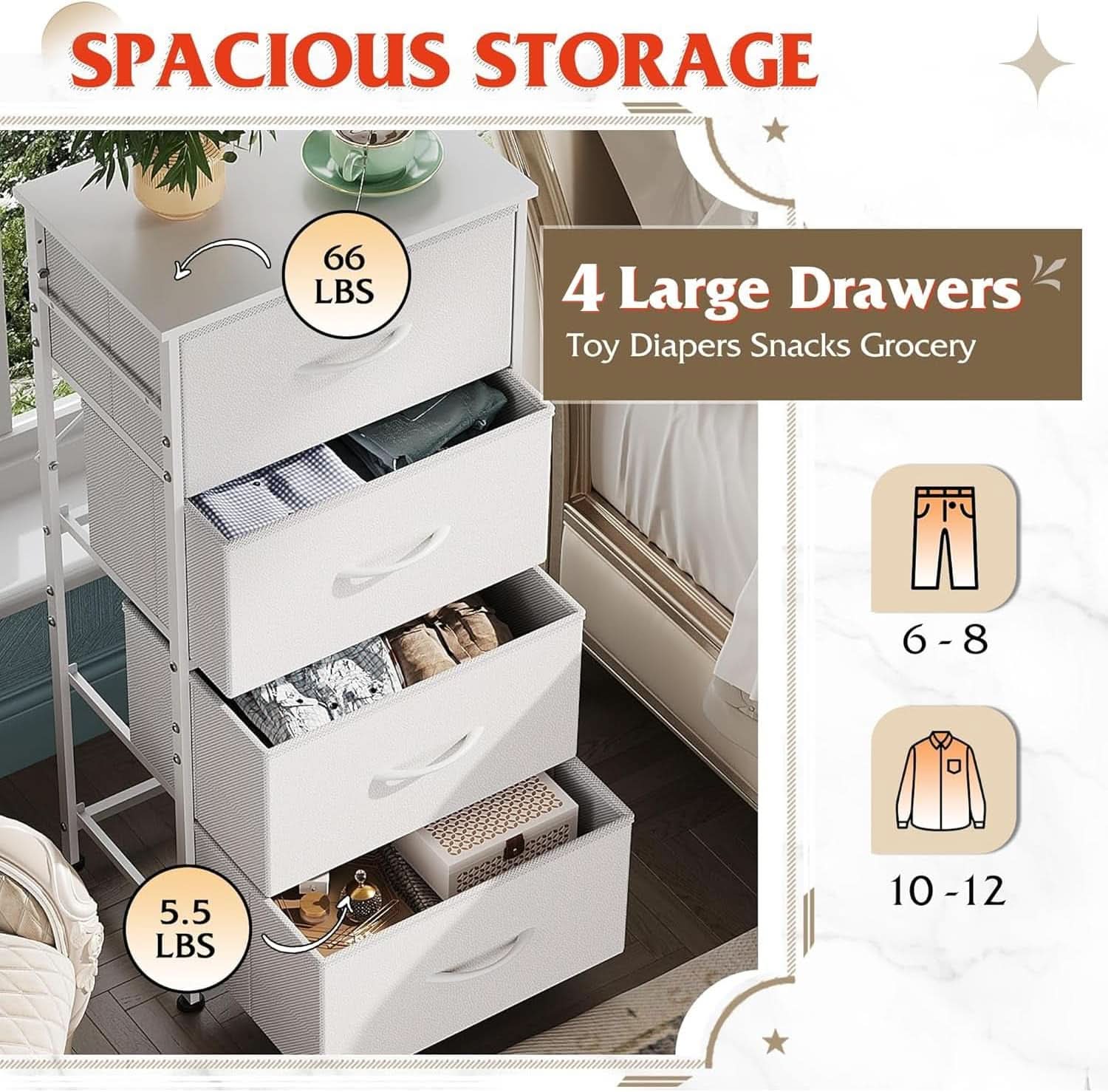 4 Drawer White Dresser For Bedroom Storage Tower Unit