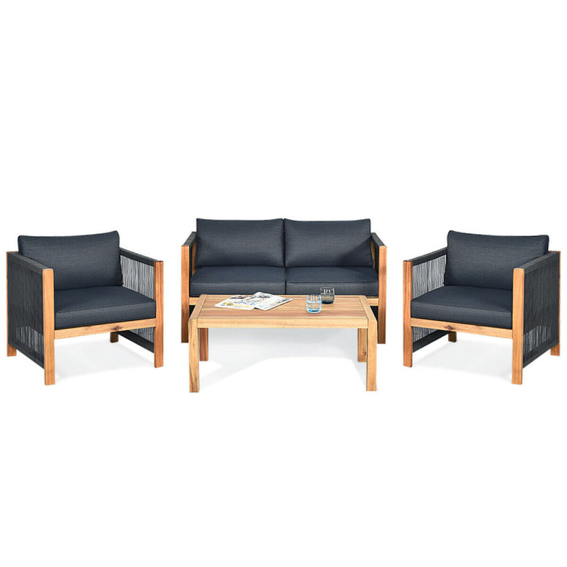 4 Piece Acacia Wood Outdoor Sofa Set With Cushions