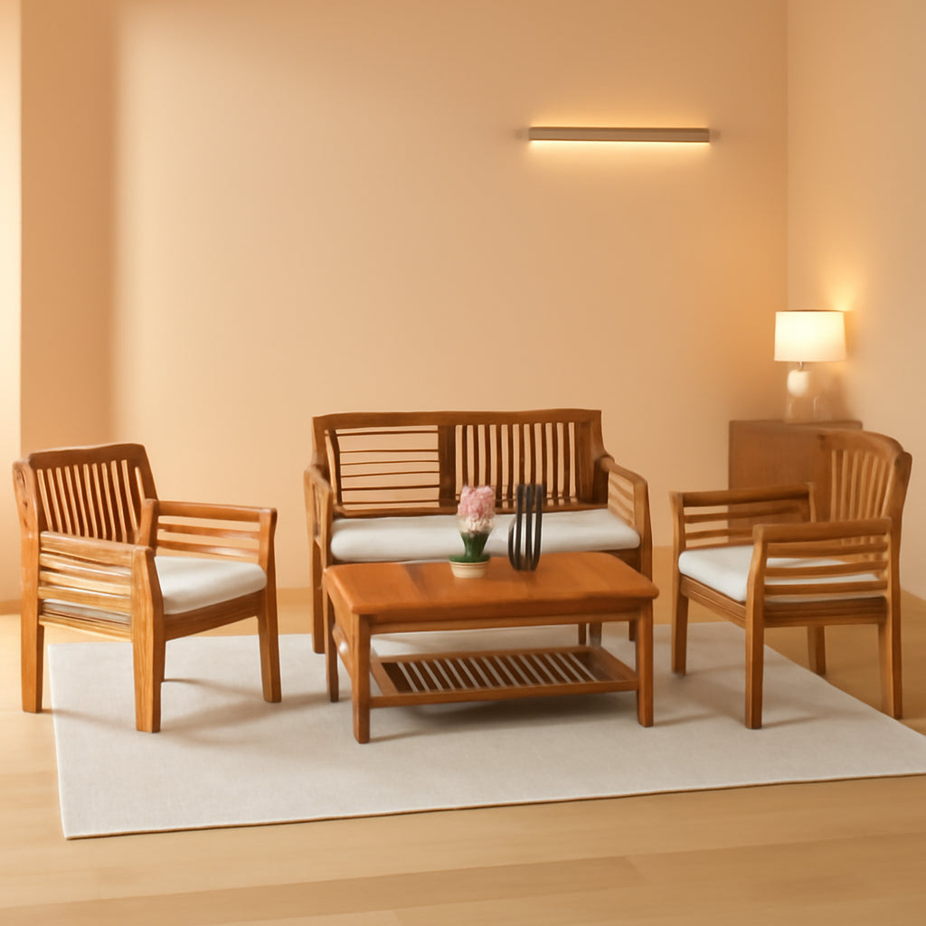 4 Piece Acacia Wood Outdoor Sofa Set With Cushions