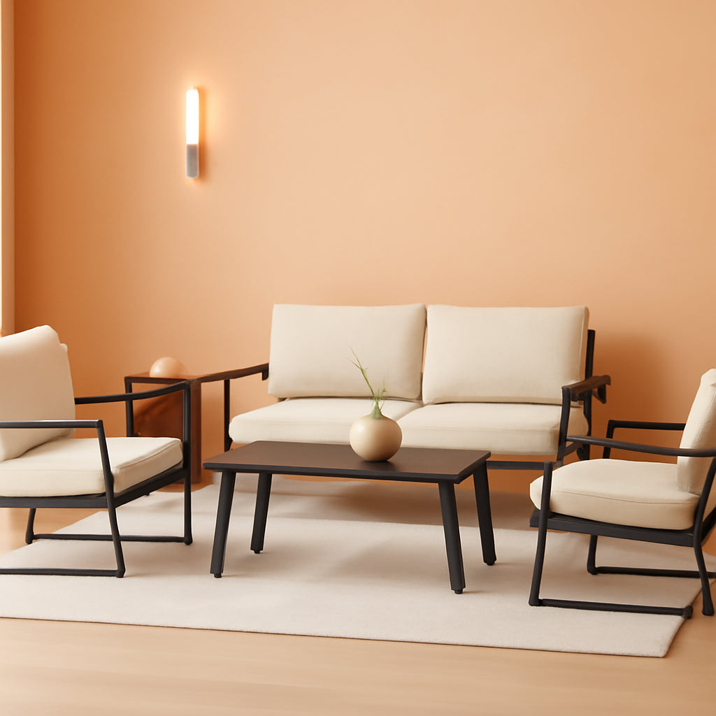 4 Piece Aluminum Patio Furniture Set Cream White Cushions