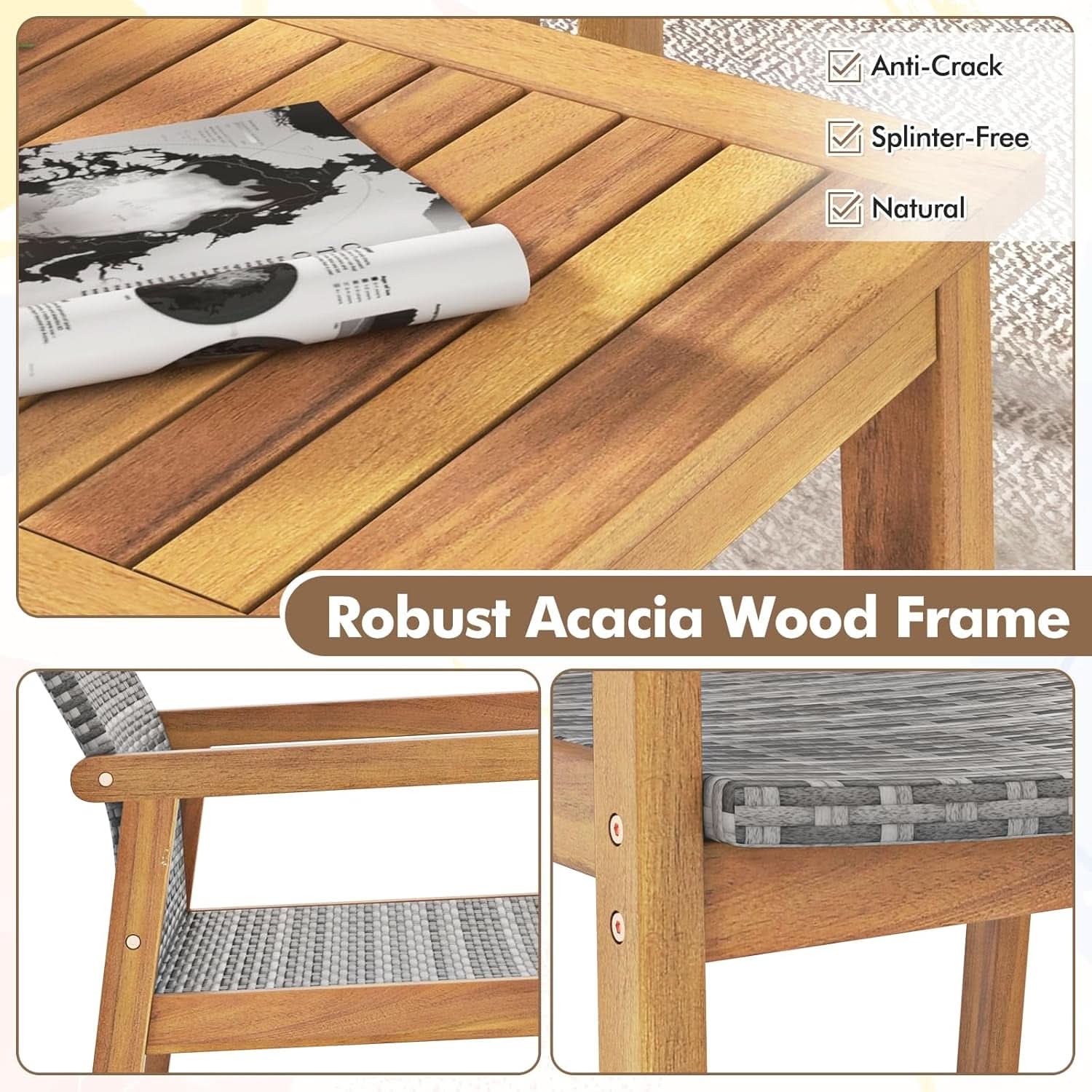 4 Piece Mix Gray Outdoor Furniture Set Acacia Wood