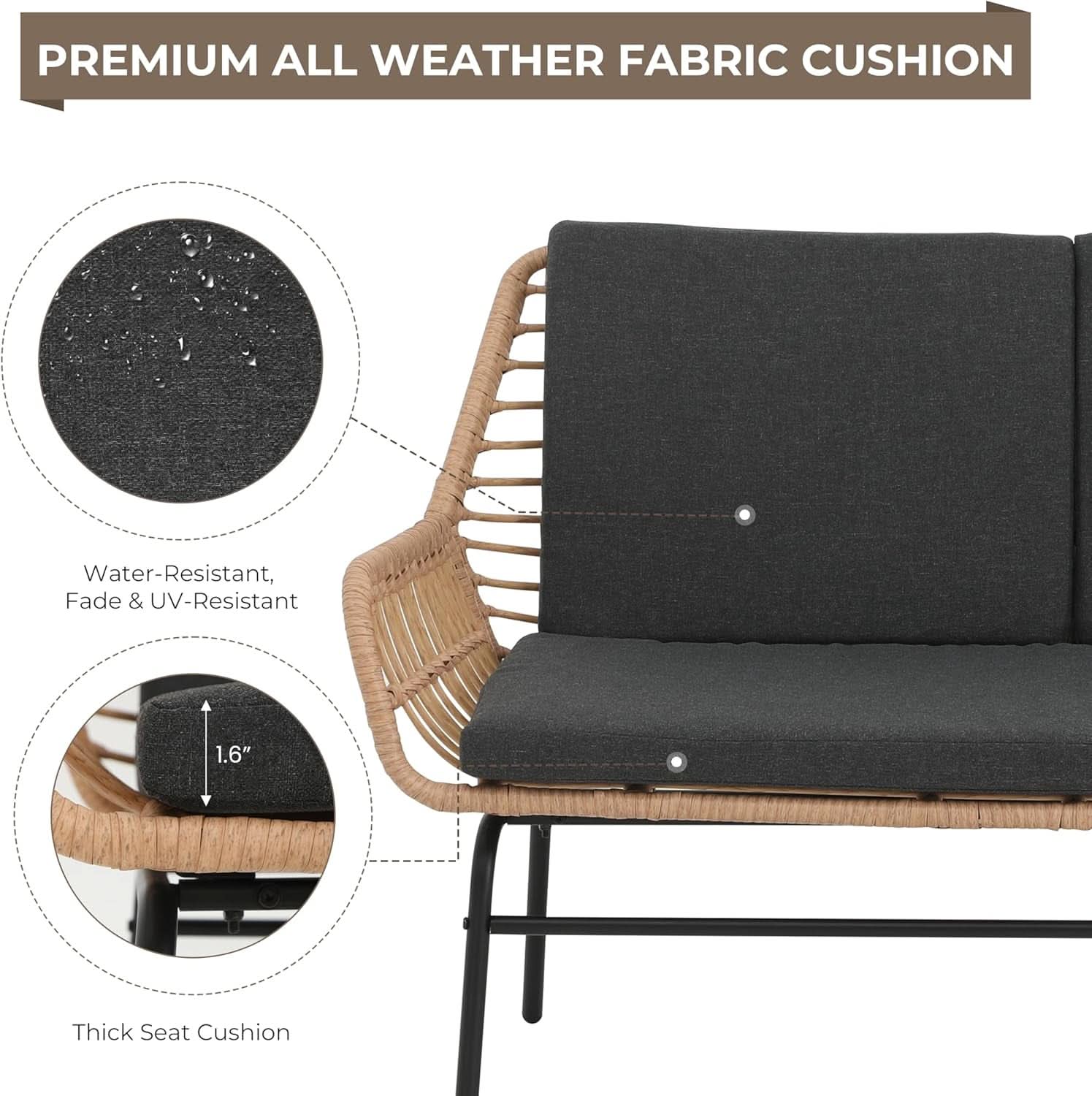 4 Piece Outdoor Patio Furniture Set AllWeather Wicker With Cushions CoffeeTable