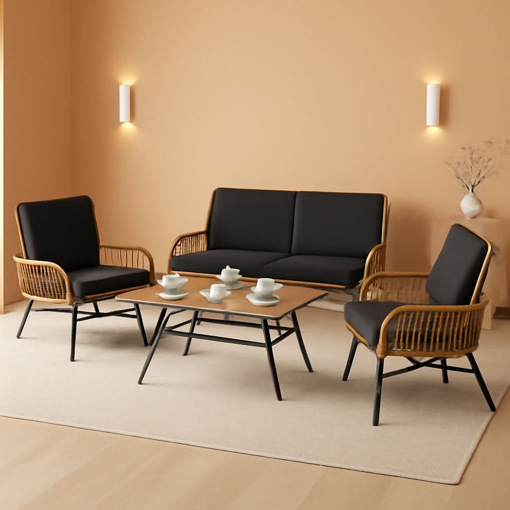 4 Piece Outdoor Patio Furniture Set AllWeather Wicker With Cushions CoffeeTable