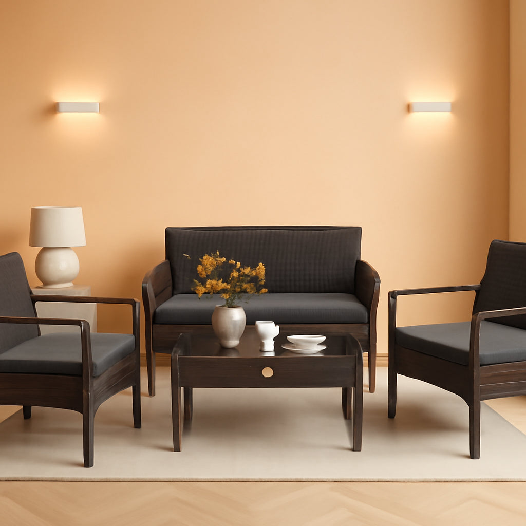 4-Piece Patio Rattan Cushioned Furniture Set With Table