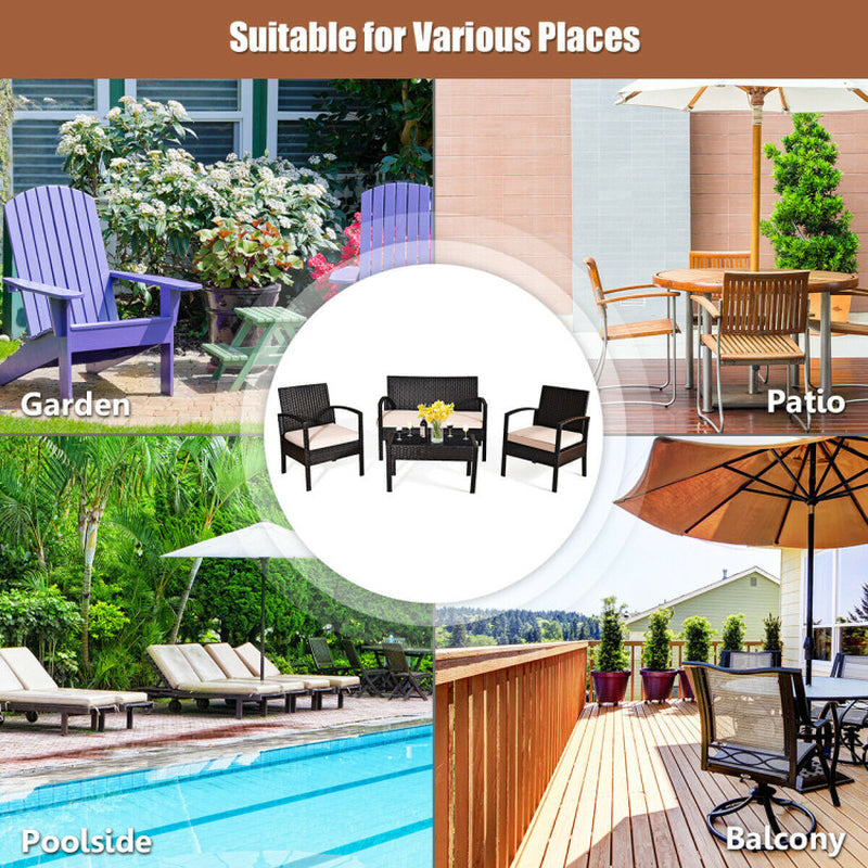 4-Piece Rattan Patio Conversation Set With Coffee Table