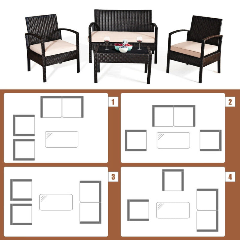 4-Piece Rattan Patio Conversation Set With Coffee Table