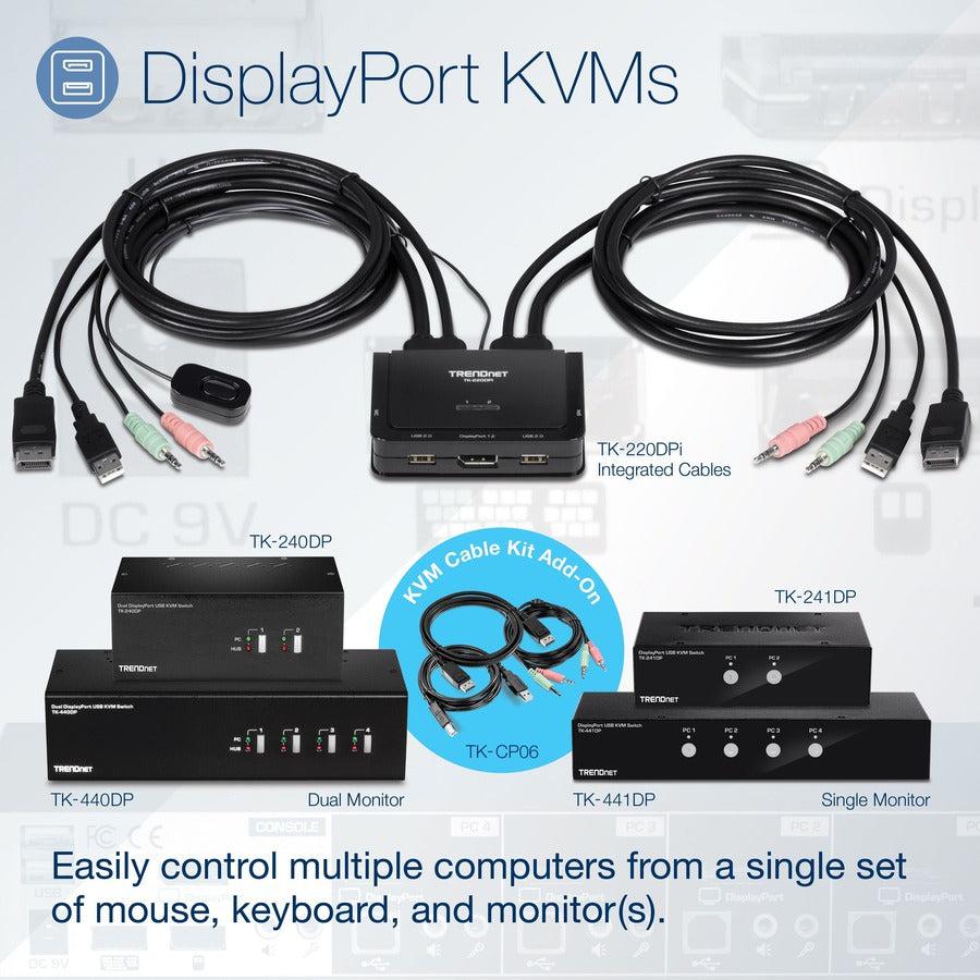 4-Port DisplayPort KVM Switch Dual Monitor - Multi-Computer Control | Tecisoft TK-440DP