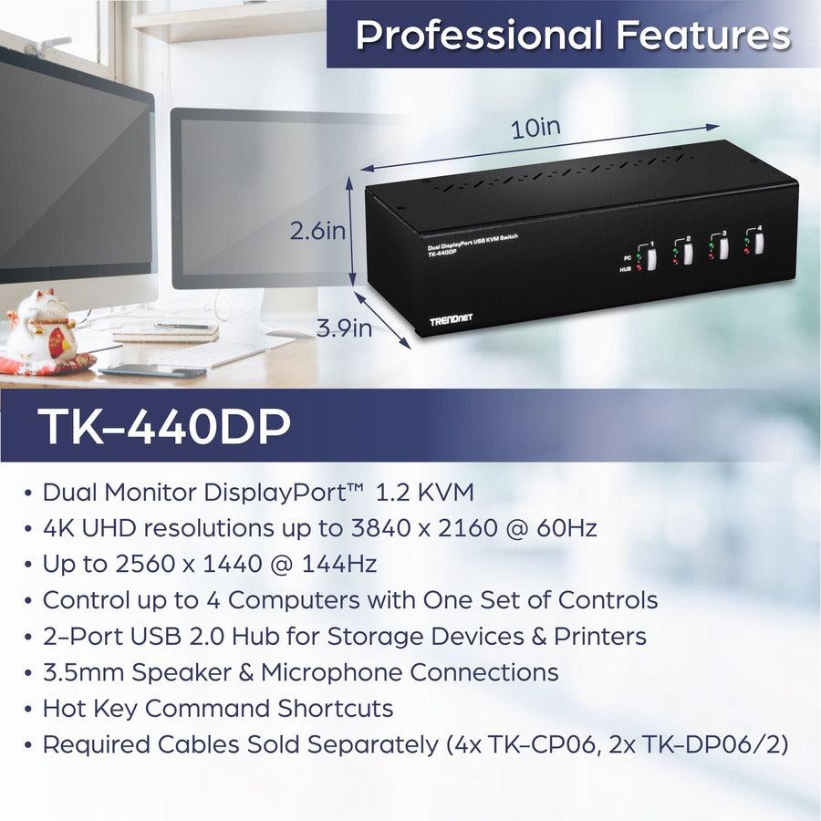 4-Port DisplayPort KVM Switch Dual Monitor - Multi-Computer Control | Tecisoft TK-440DP