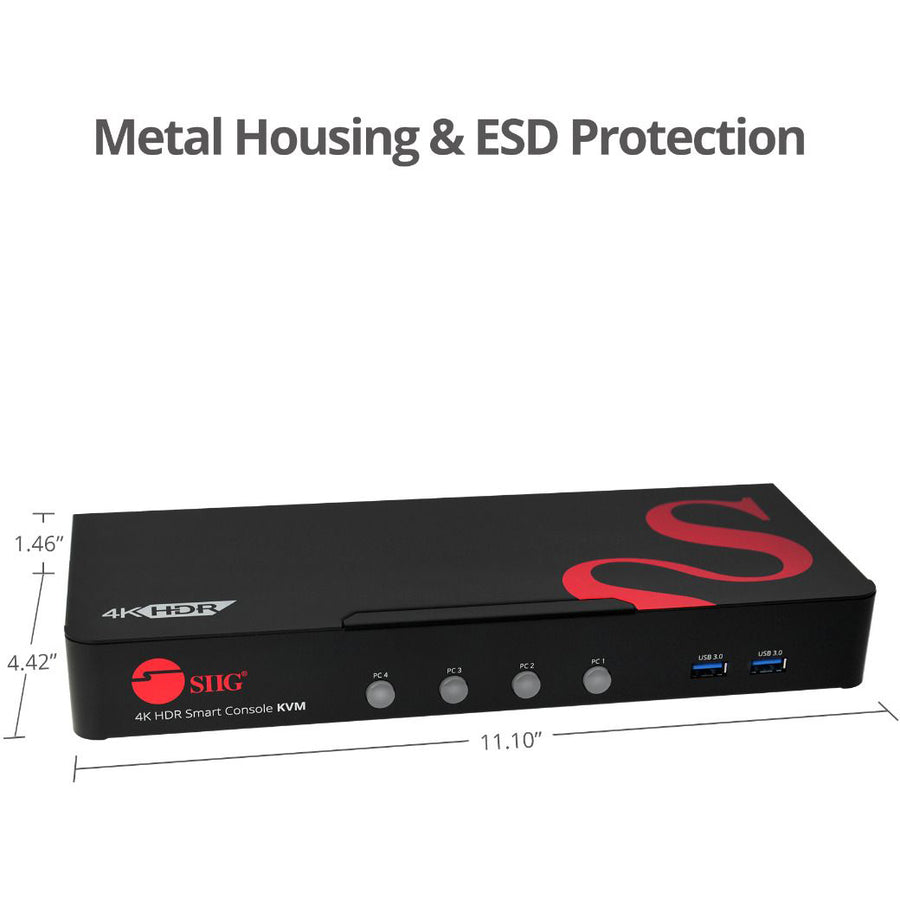 4-Port HDMI 4K HDR Smart Console KVM Switch - USB 3.0 Multi-Media Switch | TecISoft CE-H25611-S1