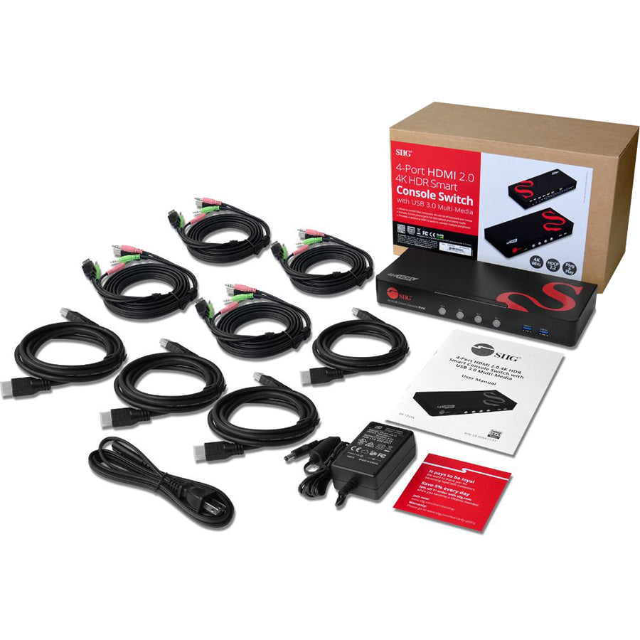 4-Port HDMI 4K HDR Smart Console KVM Switch - USB 3.0 Multi-Media Switch | TecISoft CE-H25611-S1