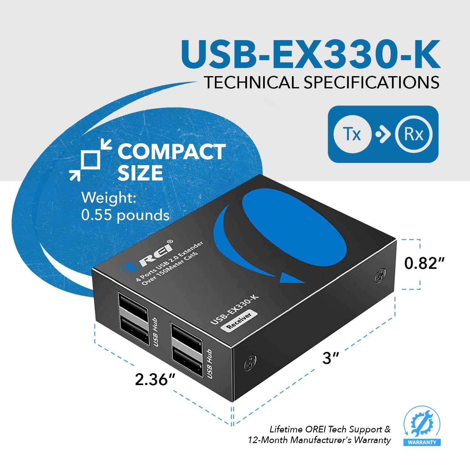 4 Port USB Extender Over CAT 6 Up To 330 Feet (USB-EX330-K)