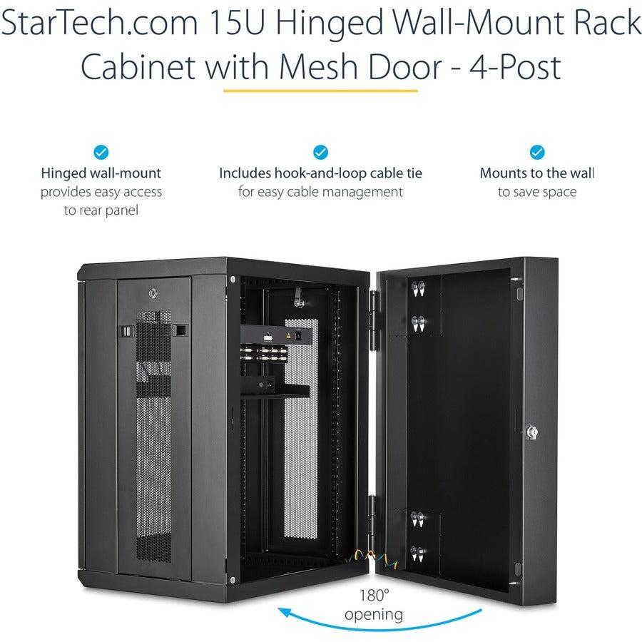 4-Post 15U Wall Mount Network Cabinet with 1U Shelf, 19" Hinged Wall-Mounted Server Rack RK1520WALHM