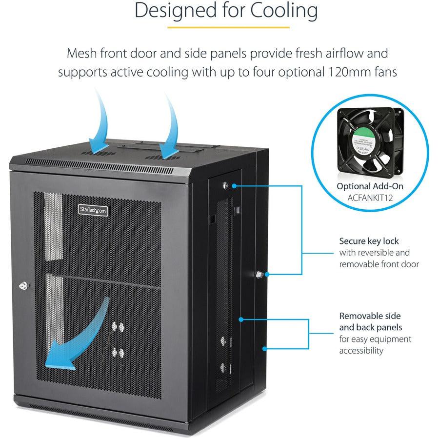 4-Post 15U Wall Mount Network Cabinet with 1U Shelf, 19" Hinged Wall-Mounted Server Rack RK1520WALHM