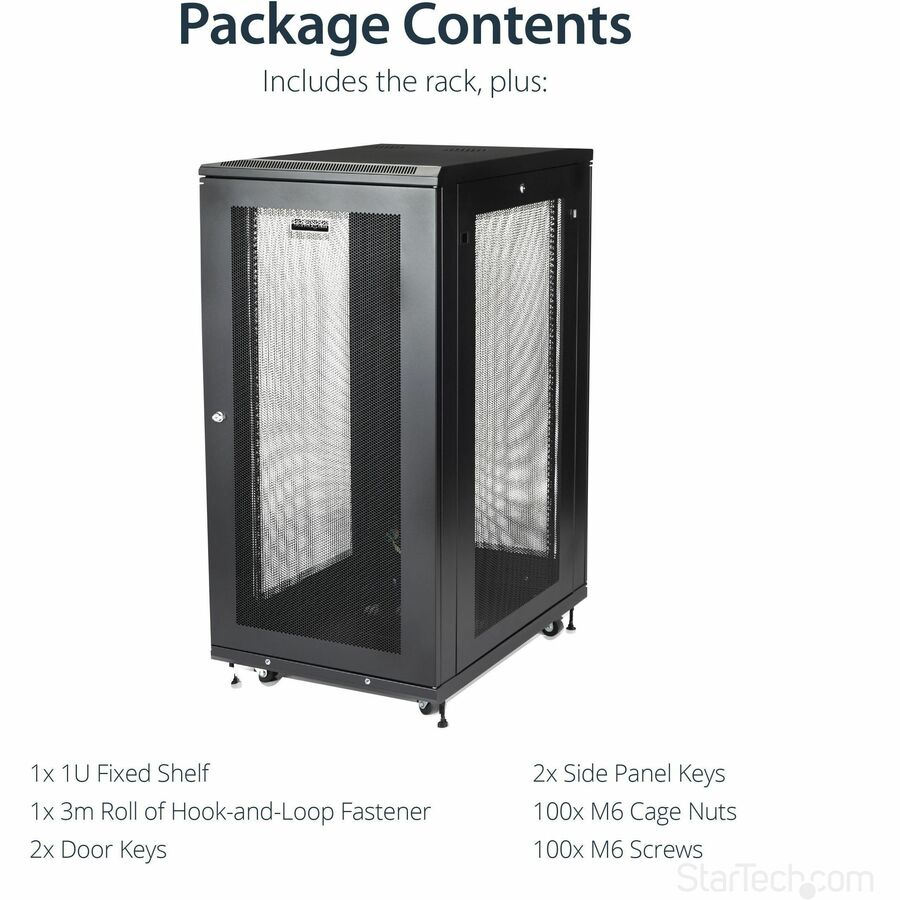 4-Post 24U Server Rack Cabinet, Lockable 19" Data Rack Cabinet RK2433BKM