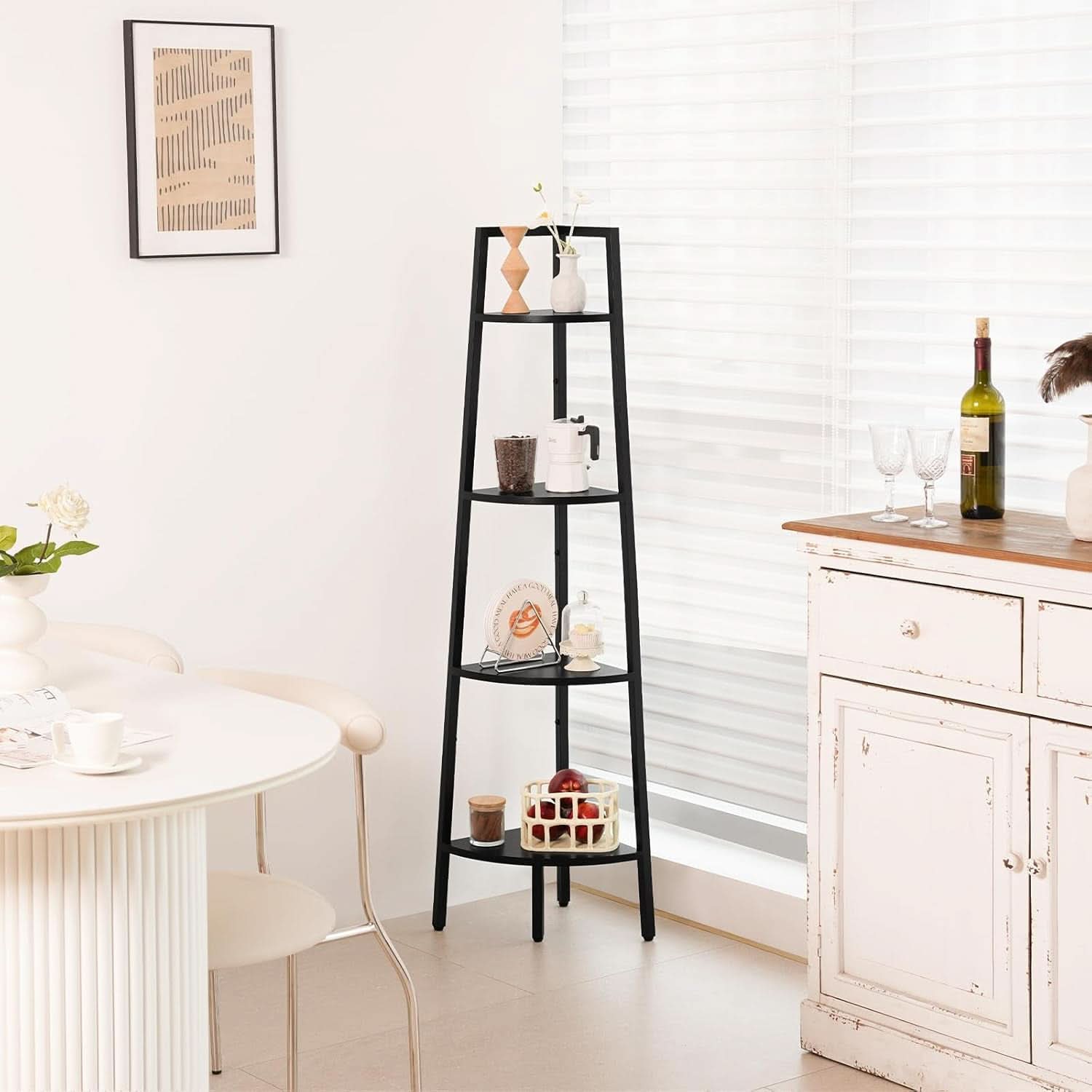 4 Tier Corner Shelf With Metal Frame Tall Bookcase