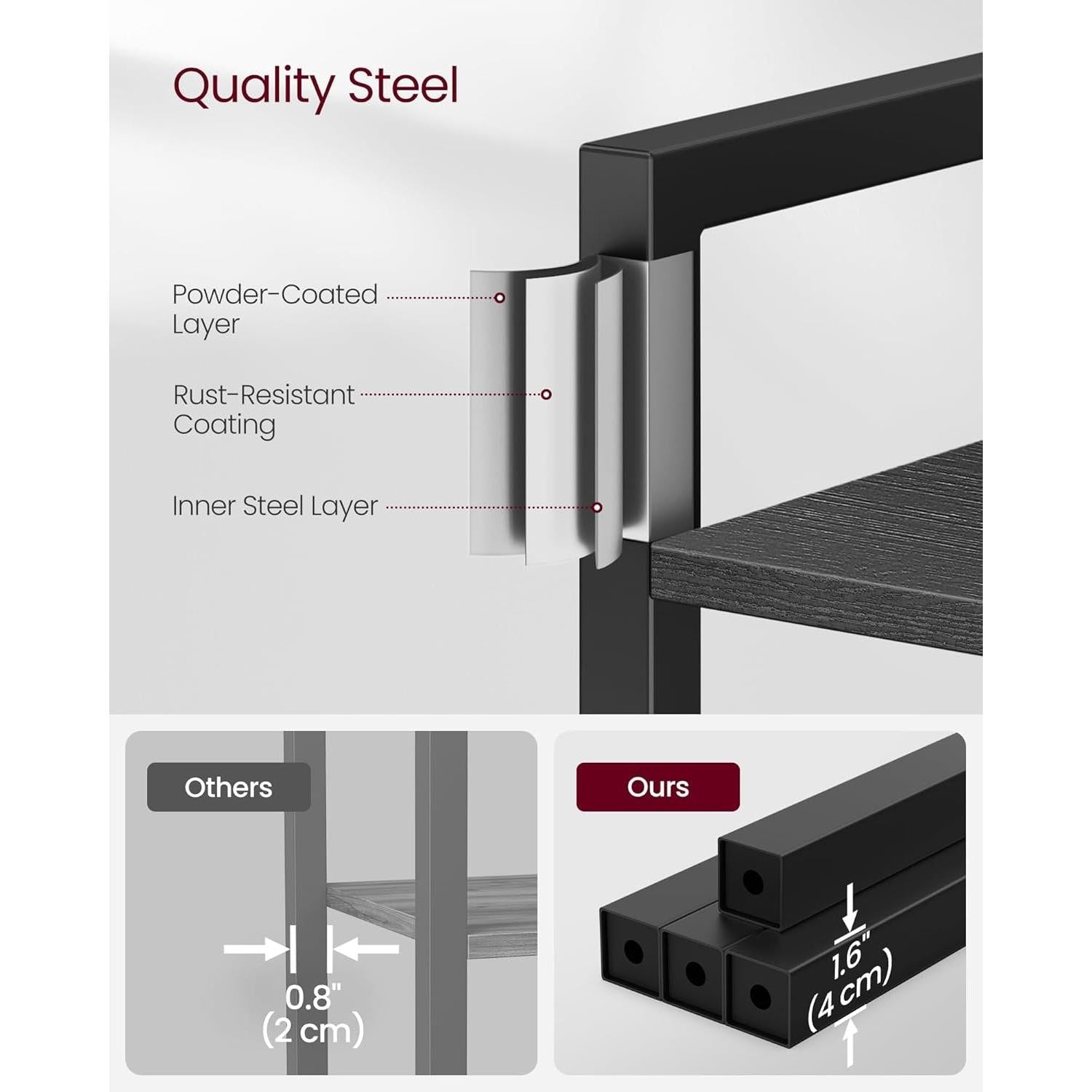 4 Tier Tall Bookshelf With Steel Frame Ebony Black Bookcase