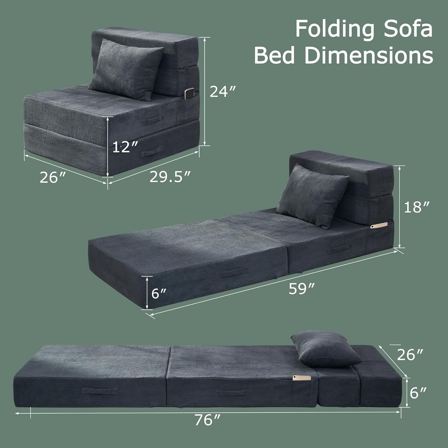 4 in 1 Folding Sofa Bed with Memory Foam Comfort