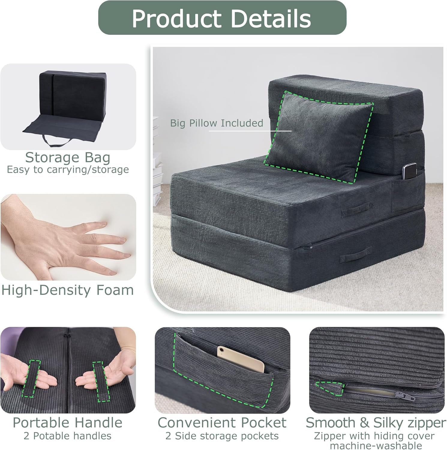 4 in 1 Folding Sofa Bed with Memory Foam Comfort