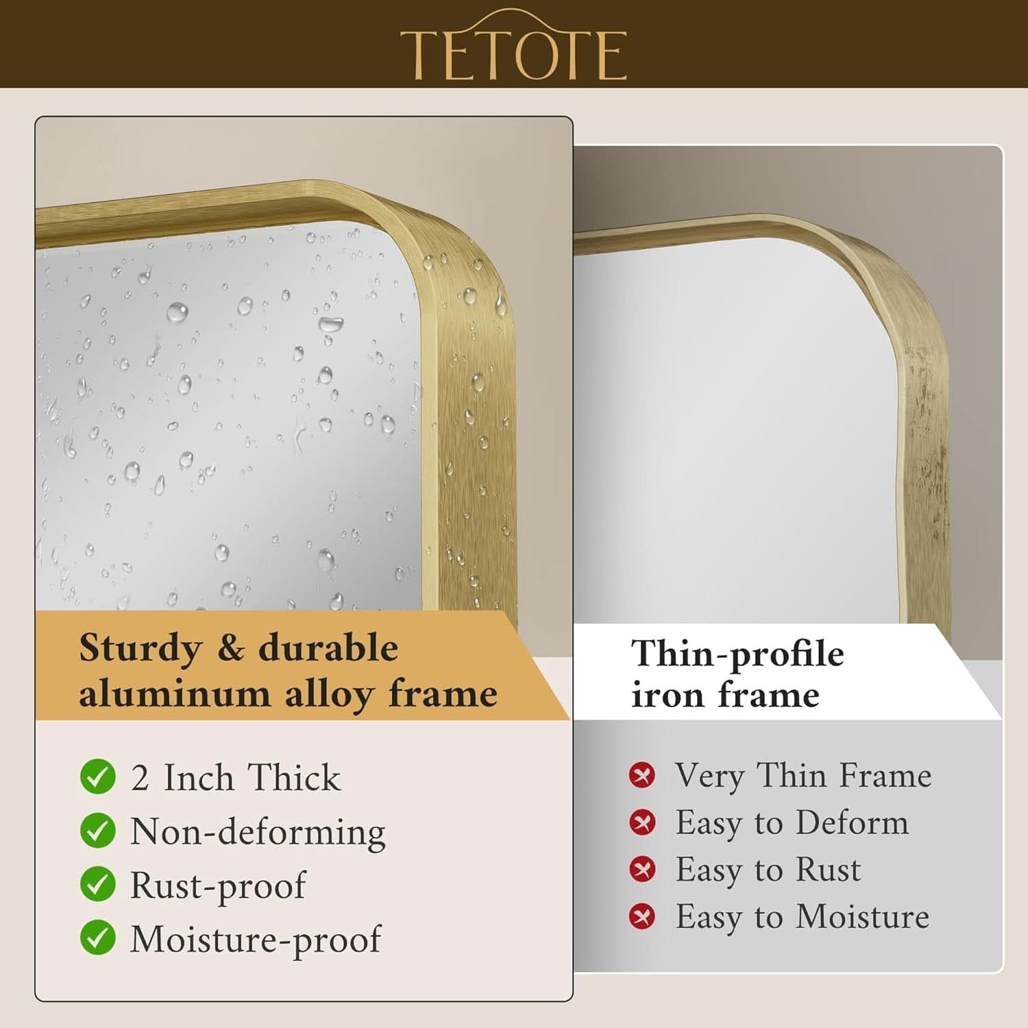 40 By 30 Inch Brushed Brass Bathroom Mirror Wall Mounted