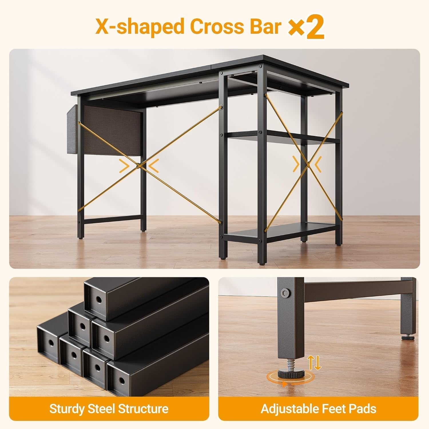 40 Inch L Shaped Desk With Reversible Storage Shelves Black