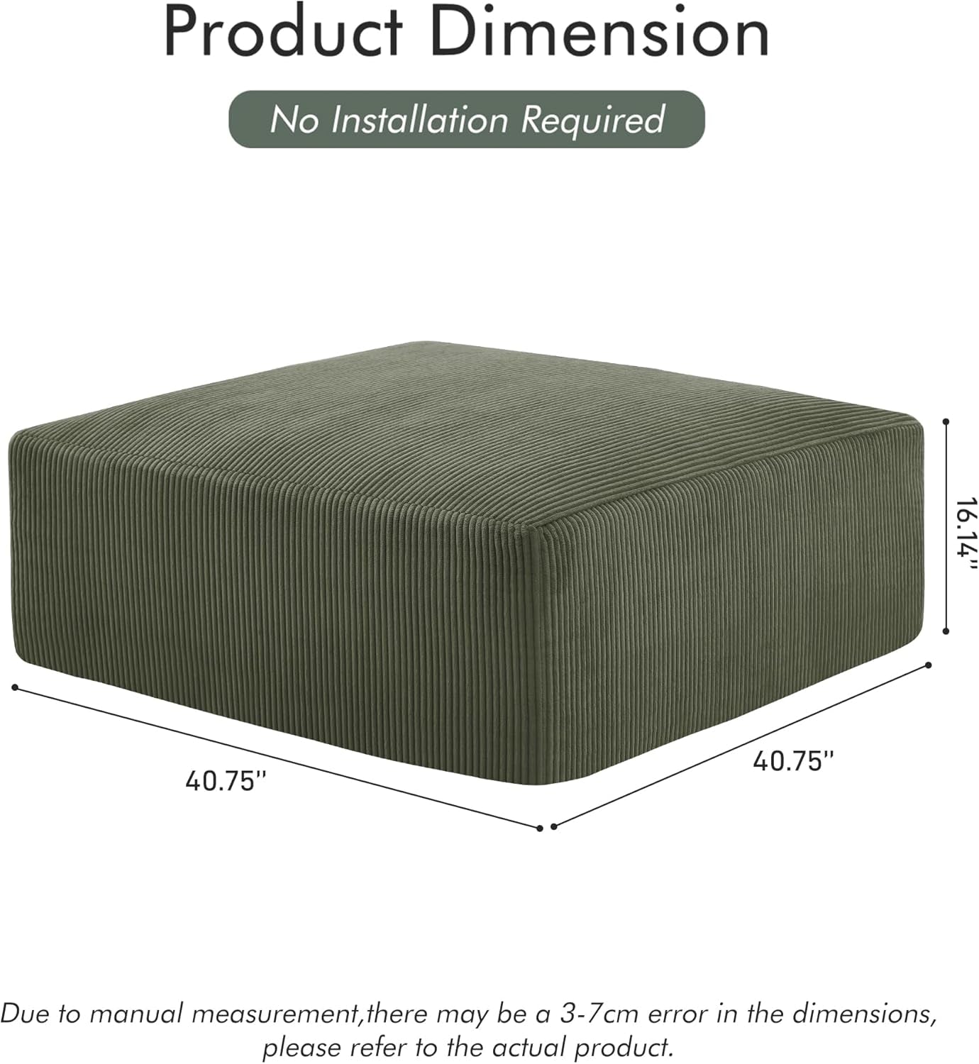 40 Inch Square Corduroy Ottoman Footstool ForestGreen