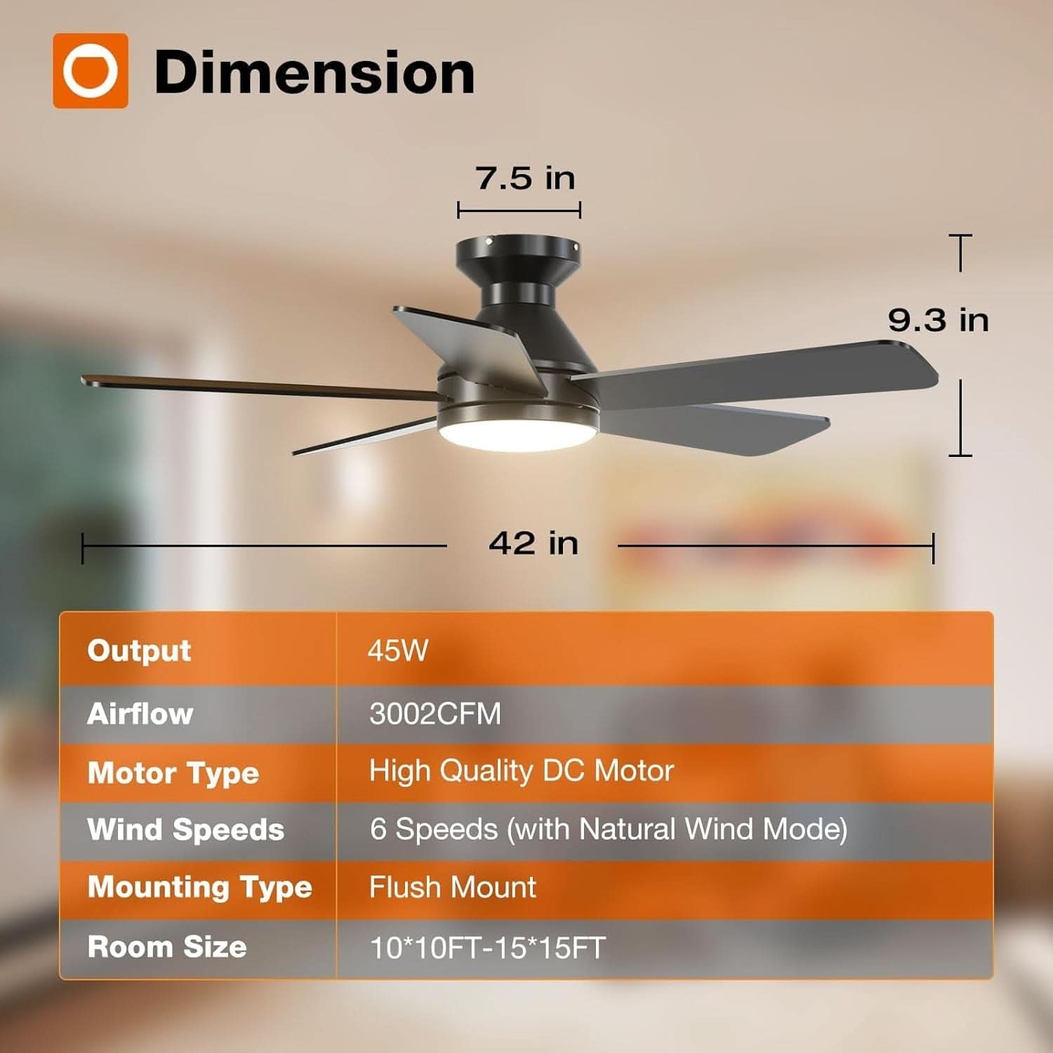 42 Inch Black Ceiling Fan With Light And Remote Dimmable