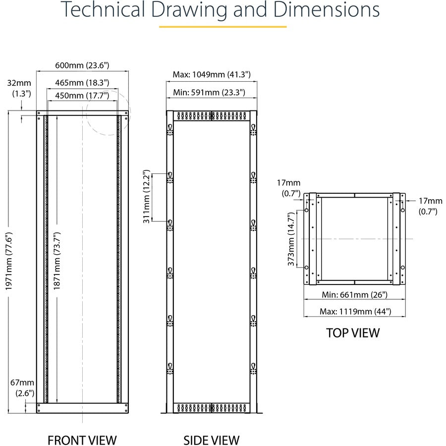 42U Mobile Open Frame Server Rack - Adjustable Depth | StarTech 4POSTRACK42