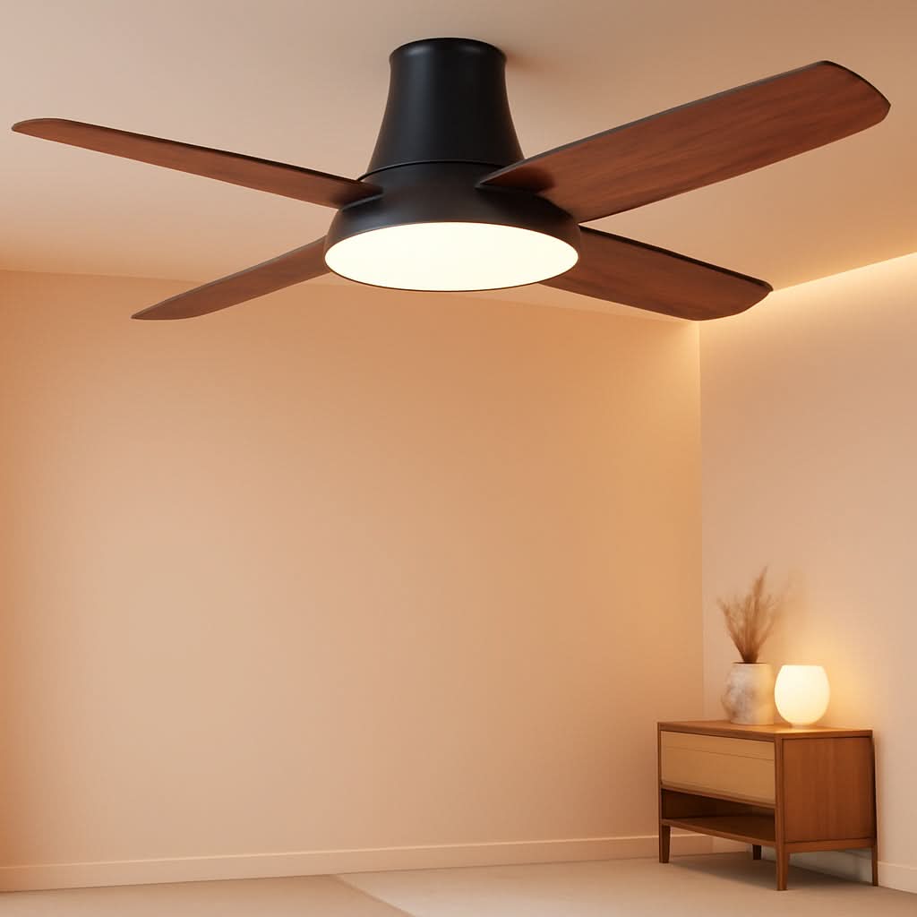 44 Inch Low Profile Black Ceiling Fan With Dimmable LED
