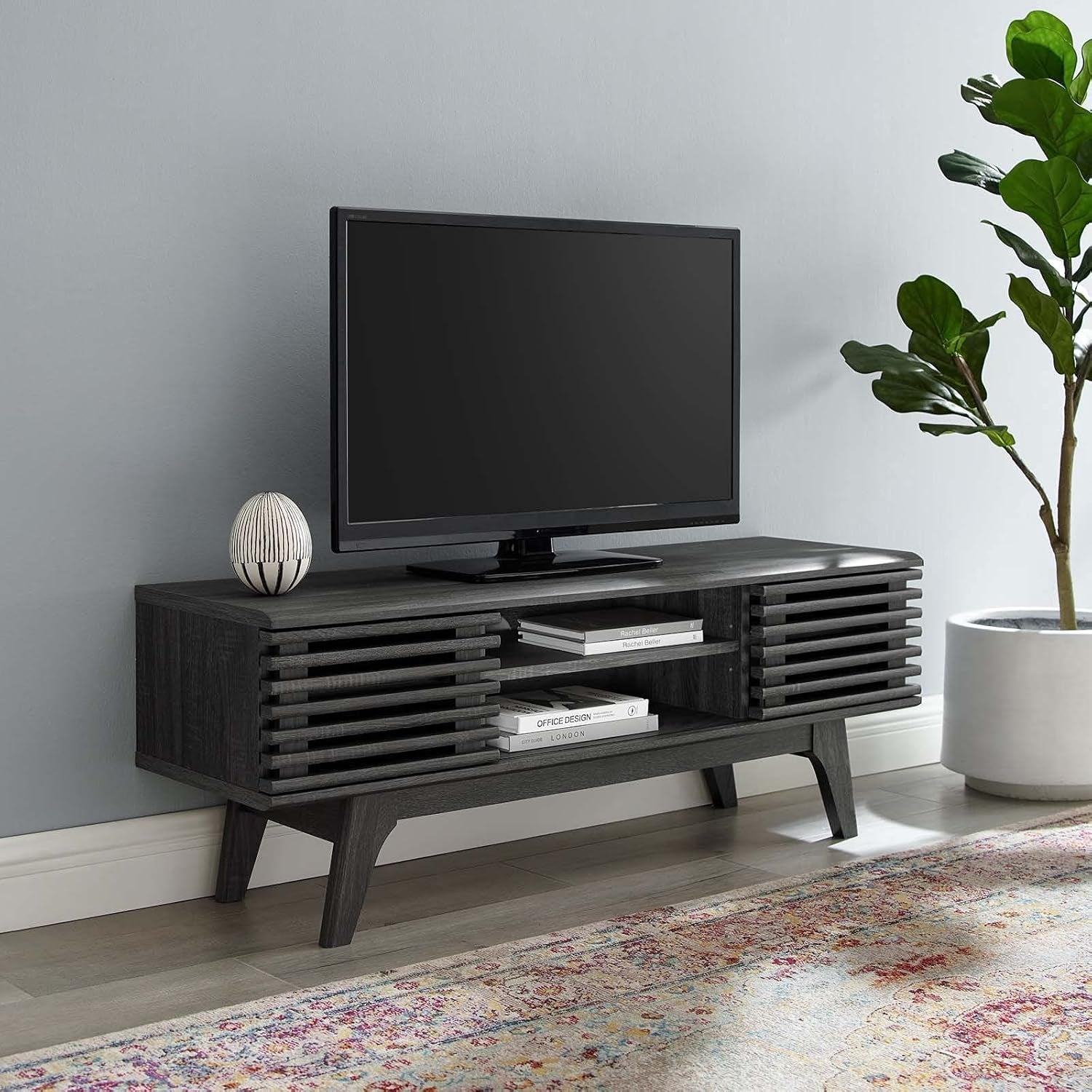 46-Inch Charcoal TV Stand Sleek Modern Wooden Console