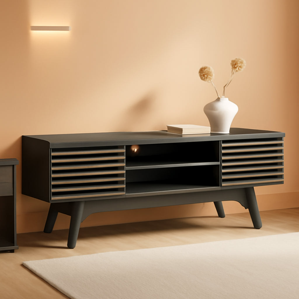 46-Inch Charcoal TV Stand Sleek Modern Wooden Console