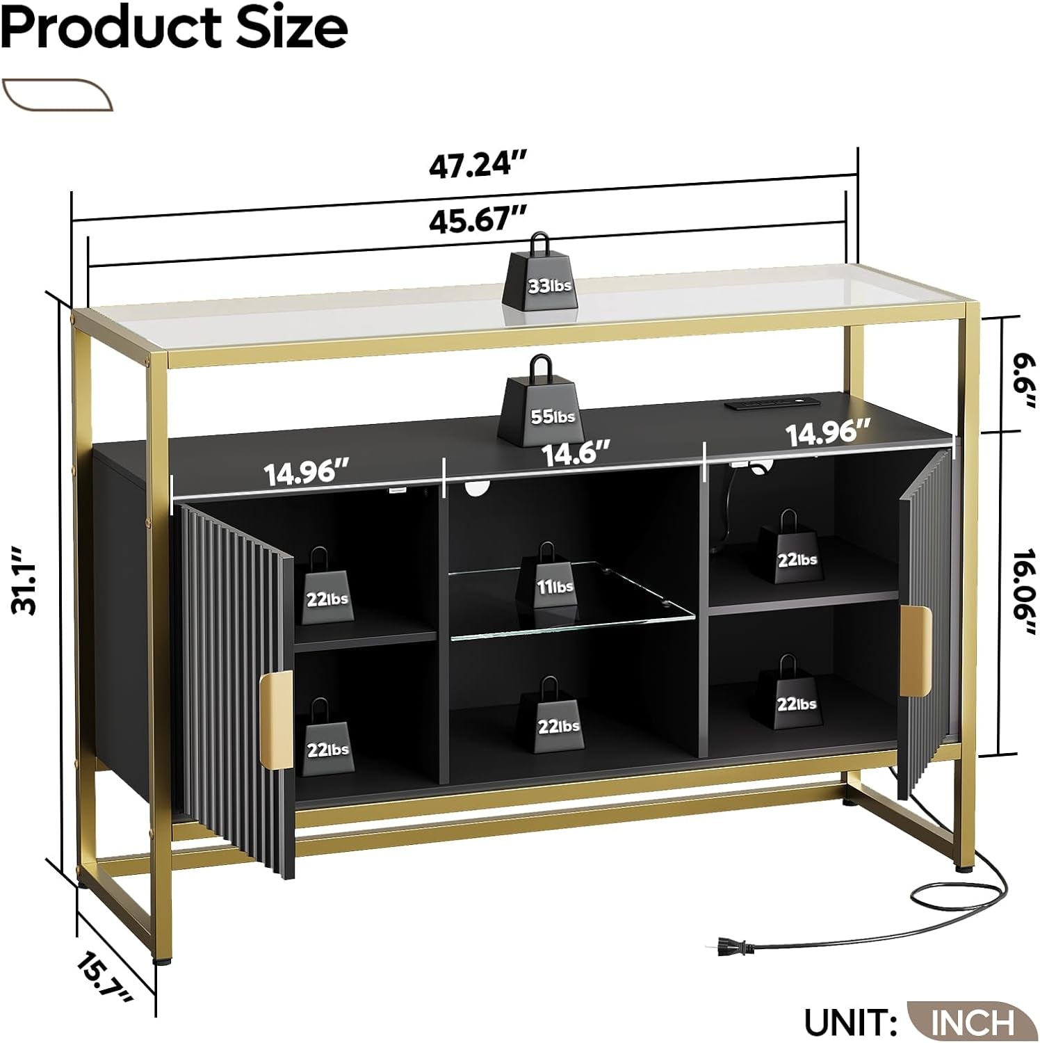 47-Inch Black Coffee Bar Cabinet With Power Outlet