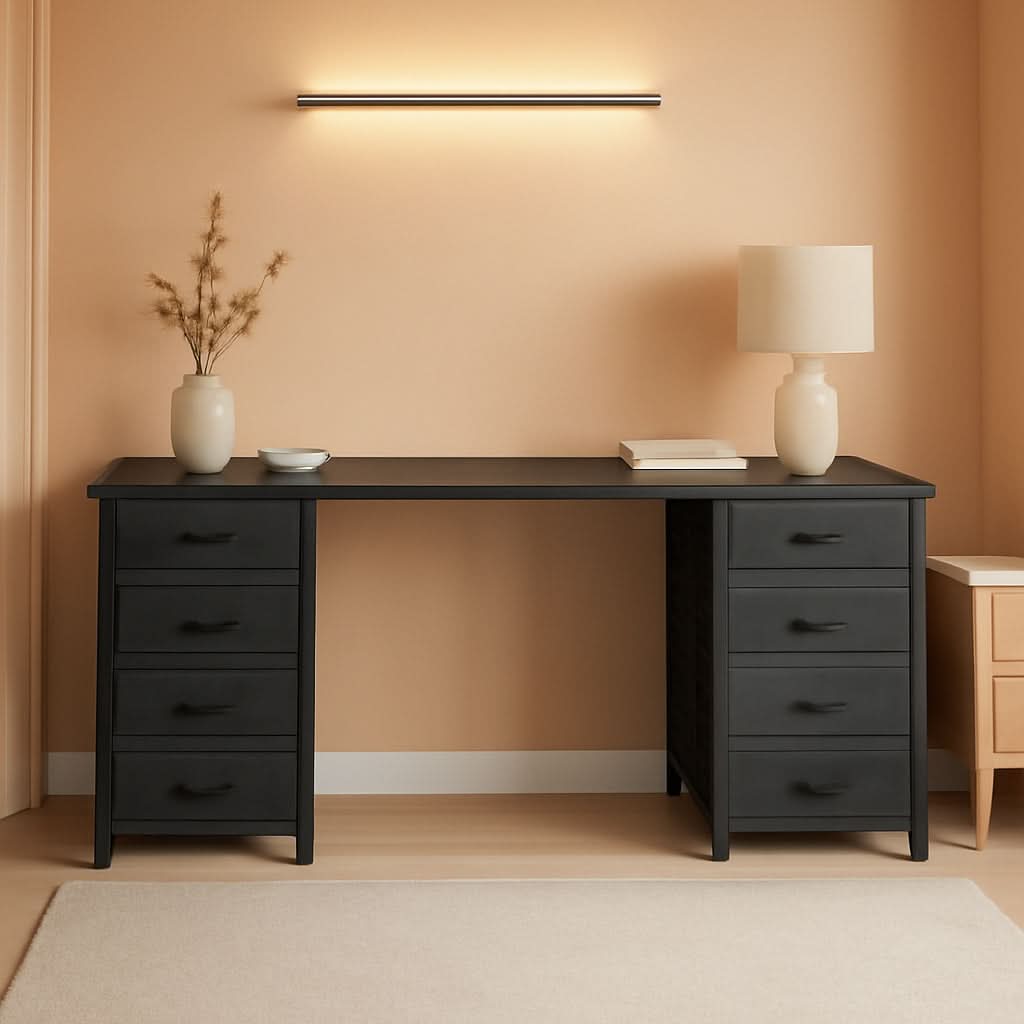 47 Inch Computer Desk Black With 8 Drawers Large Storage