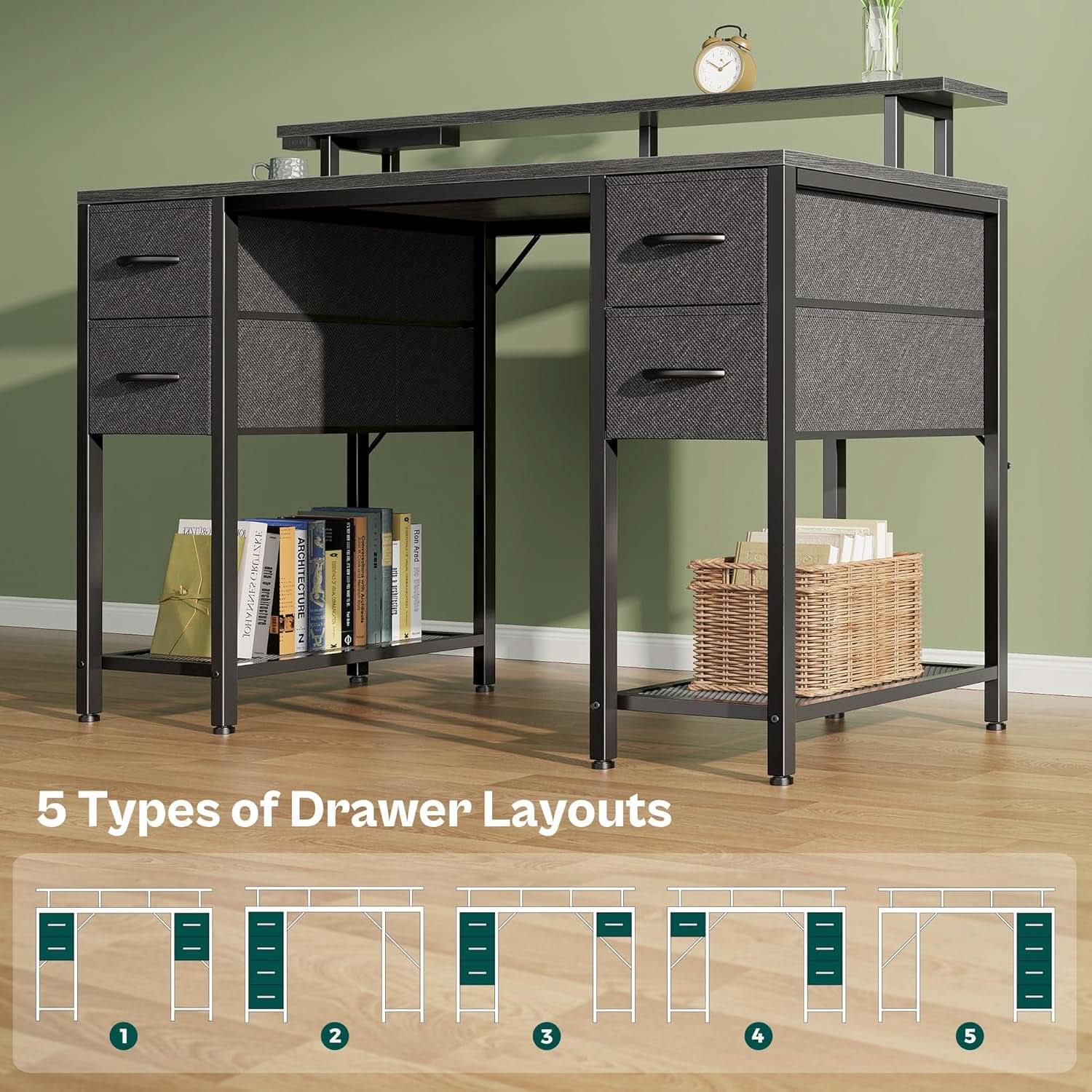 47 Inch Computer Desk With 4 Drawers And Led Lights