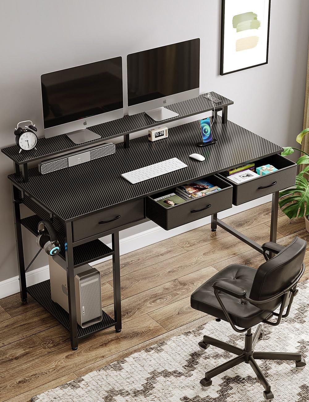 47 Inch Computer Desk With Power Outlets For Home Office