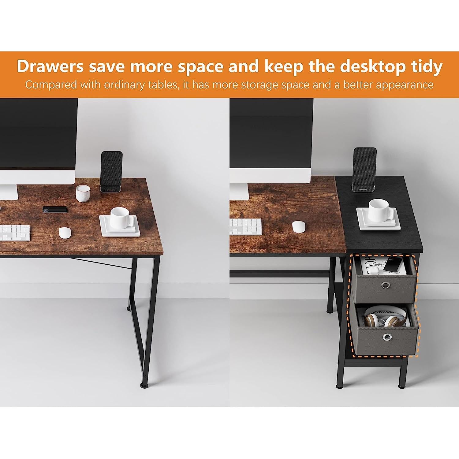 47 Inch Desk With Drawers And Shelves For Home Office