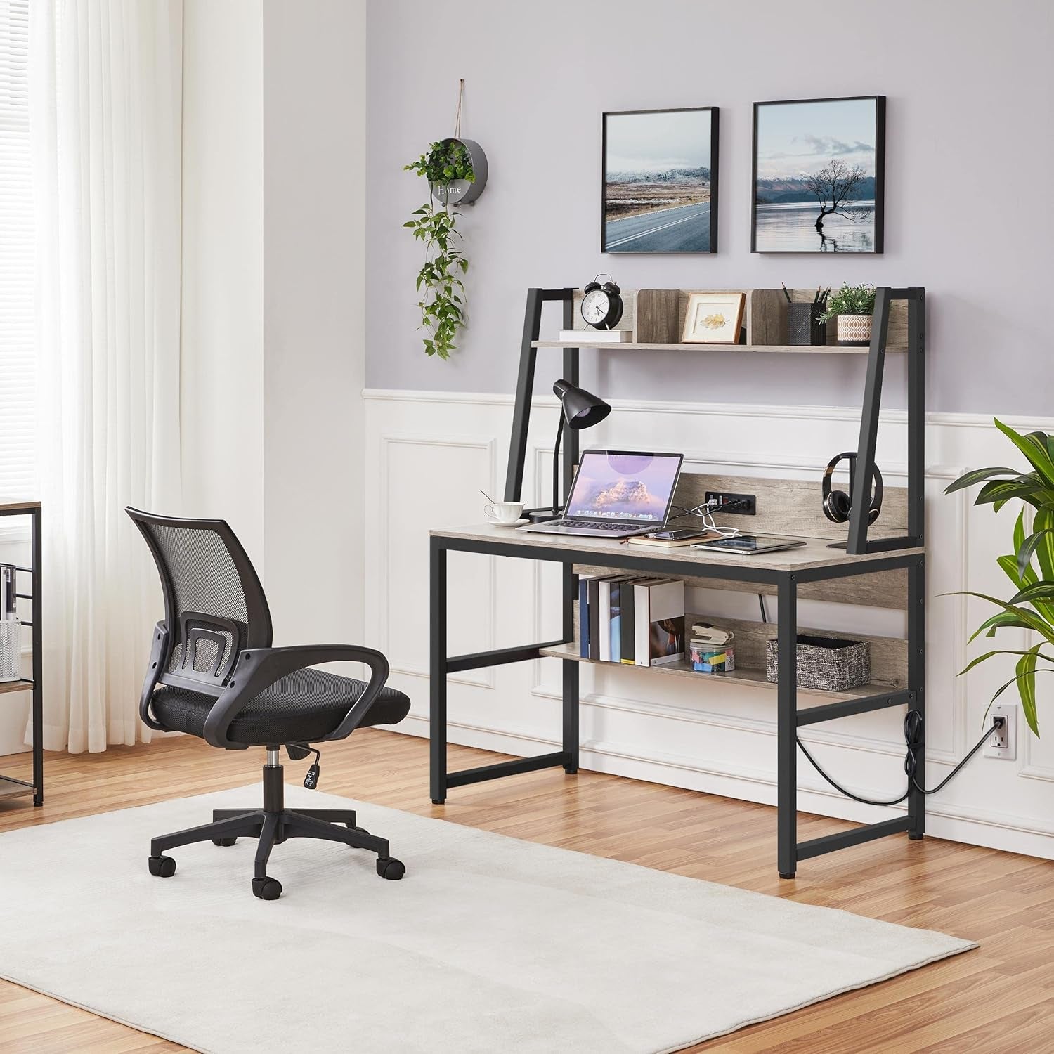 47-Inch Gray Desk With USB Ports And Power Outlets