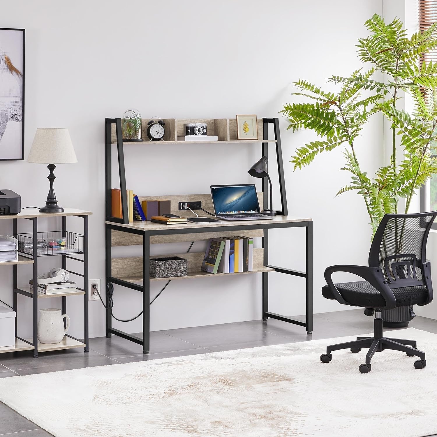 47-Inch Gray Desk With USB Ports And Power Outlets