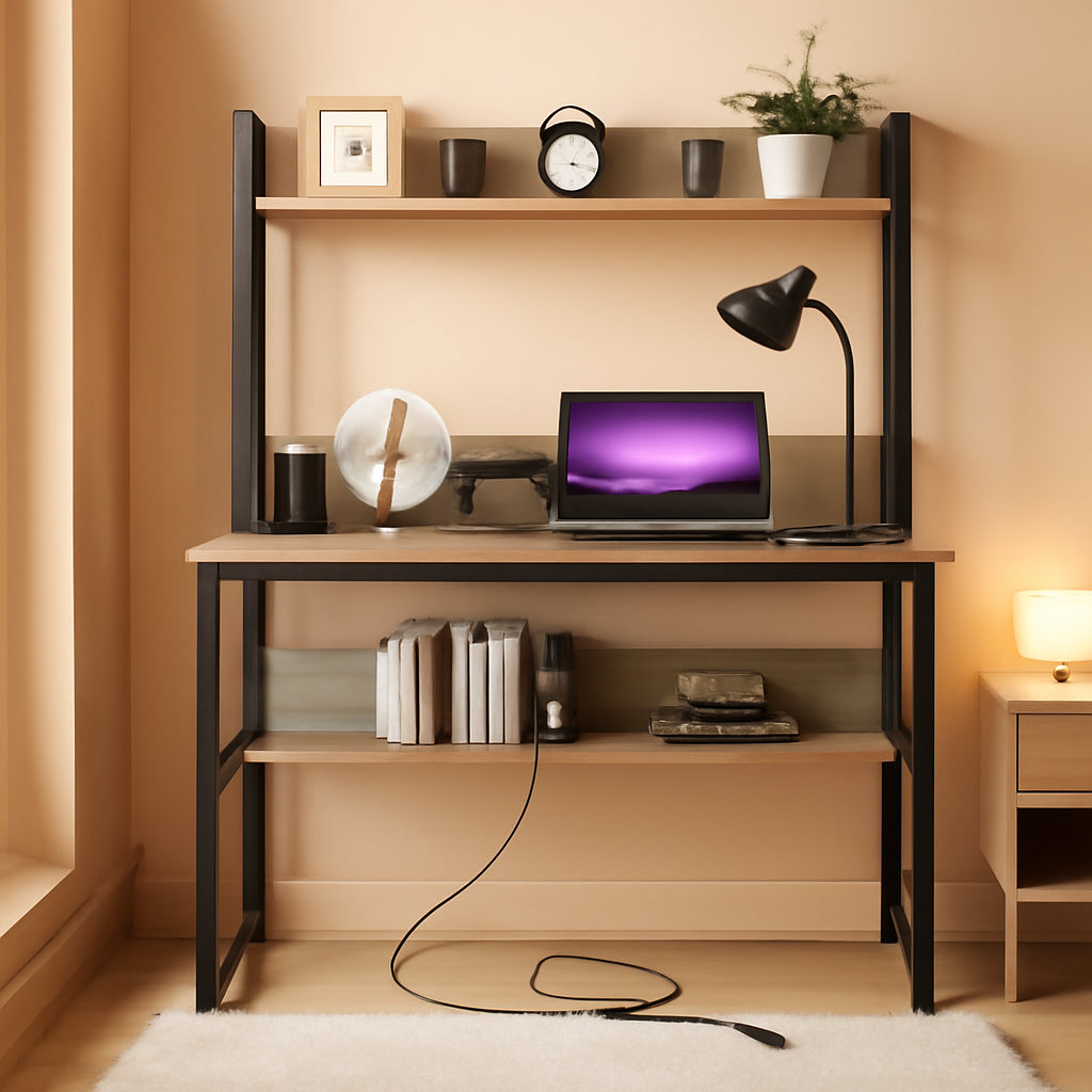 47-Inch Gray Desk With USB Ports And Power Outlets
